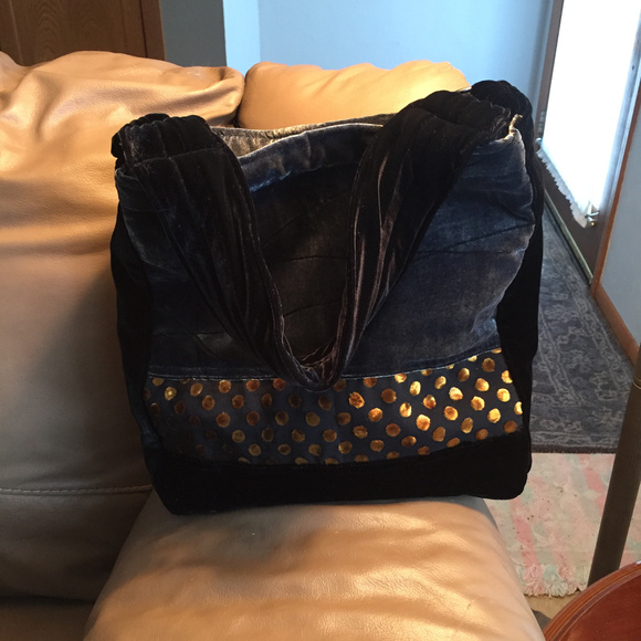 NEW GRAY and BLACK Gold Velvet Bag Boho Shoulder hobo - Picture 3 of 10